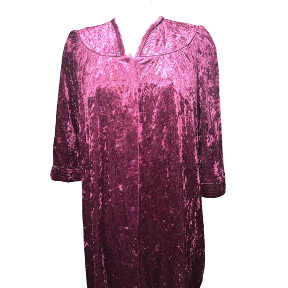 Vintage GS Purple Velvet Velour V Neck Button Front Night Gown Sz Medium Womens - Picture 8 of 16